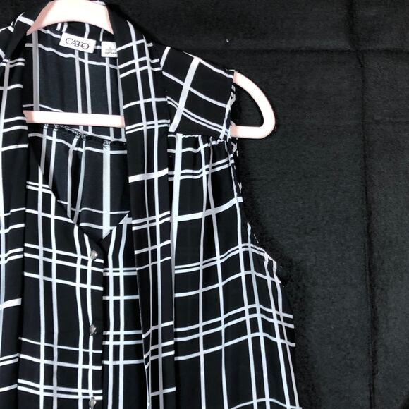 Cato Womens Blouse Black White Striped Front Tie Neck Sleeveless Workwear Large - Picture 5 of 12